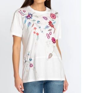 NWT JOHNNY WAS Phoebe short sleeve seamed relaxed tee white large $130